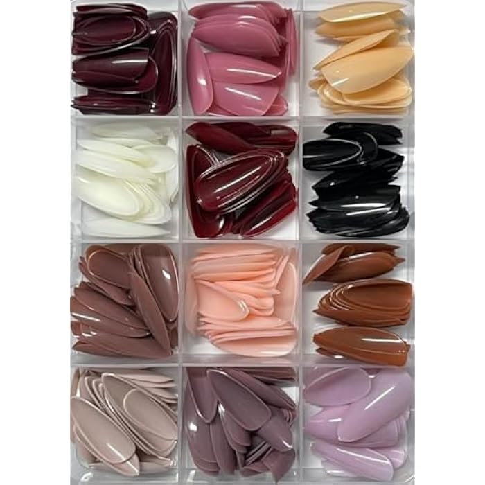 Pcs Glossy Press On Nails, 12 Colors Coffin Fake Nails Full Cover Short Nail Oval Shape False Nails Artificial Fingernails for Women Girls(Glossy) ( , 144 ) - Image 1